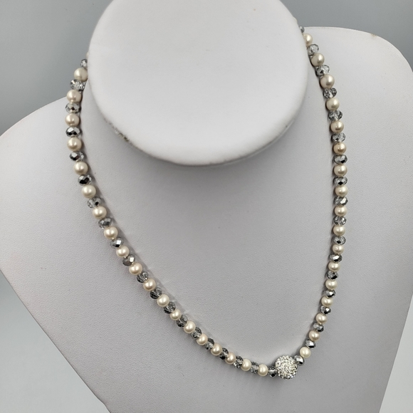 White & Silver Beads with Rhinestone Charm - Picture 5 of 8